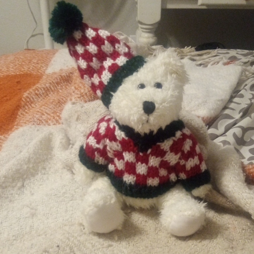 Festive Bear with Red and Crochet White Sweater